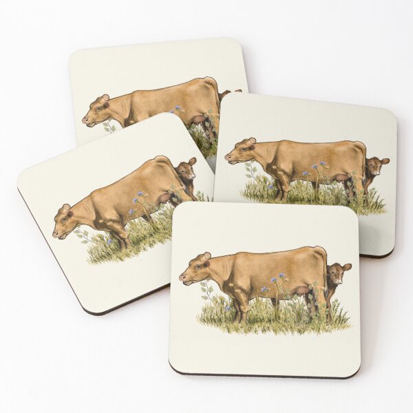 Item preview, Cow with Calf Hiding Behind Mama, Farm Animal Illustration designed and sold by JoyfulWhimsy.