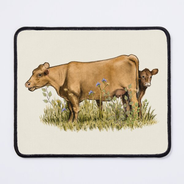 Item preview, Cow with Calf Hiding Behind Mama, Farm Animal Illustration designed and sold by JoyfulWhimsy.