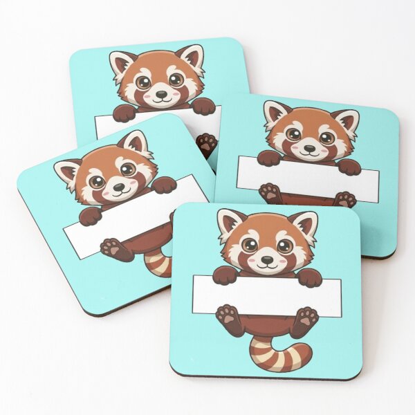 Item preview, Cute Cartoon Red Panda Holding Blank Banner Kawaii Animal Art designed and sold by PetalsPaws.