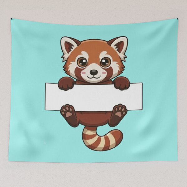 Item preview, Cute Cartoon Red Panda Holding Blank Banner Kawaii Animal Art designed and sold by PetalsPaws.