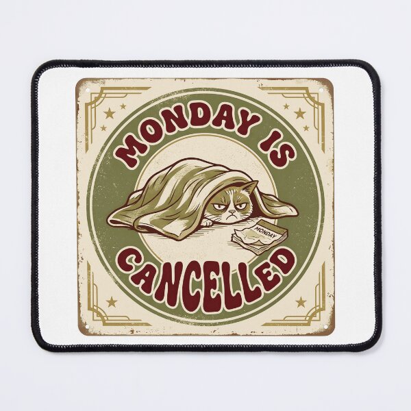 Item preview, Monday Is Cancelled Retro Grumpy Cat Badge Funny designed and sold by Witt Art.
