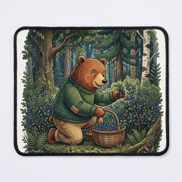 Item preview, Whimsical Bear Gathering Wild Blueberries Forest Art designed and sold by Michaelragheb.