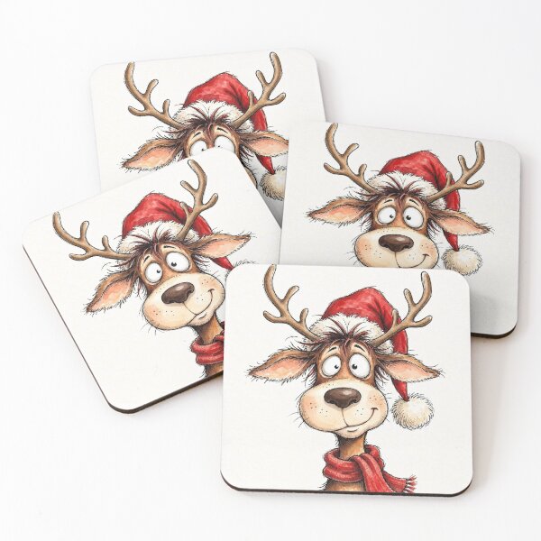 Item preview, Funny Christmas Reindeer in Santa Hat – Cute Merry Christmas Watercolor designed and sold by Darlin8888.