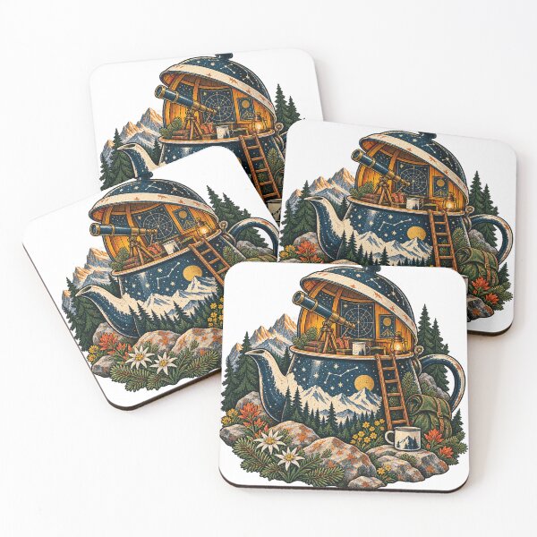 Item preview, Stargazing Teapot Observatory Alpine Camping Illustration designed and sold by Drip stamp.