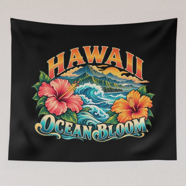Item preview, Hibiscus waves over Hawaiian peaks designed and sold by Side Quest Co..