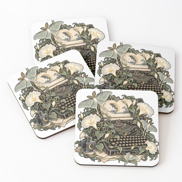 Item preview, Moonflower Typewriter Vintage Literary Linocut Art designed and sold by Drip stamp.