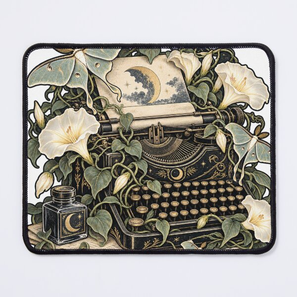 Item preview, Moonflower Typewriter Vintage Literary Linocut Art designed and sold by Drip stamp.