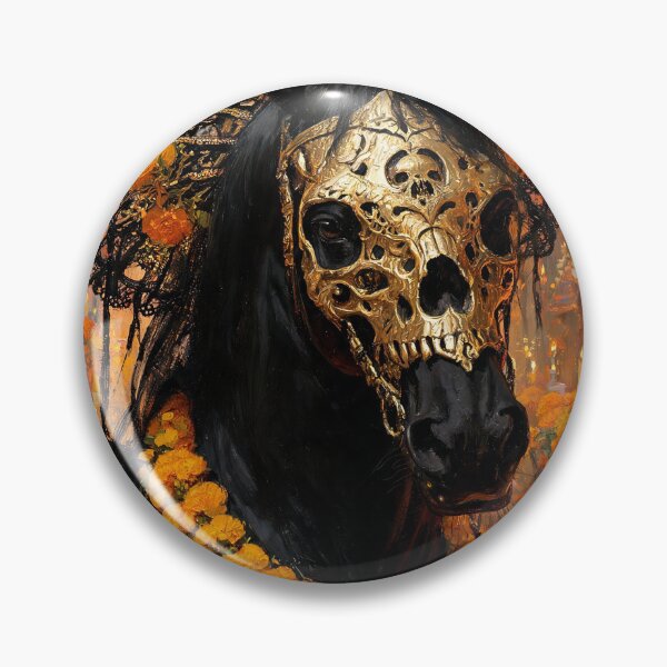 Item preview, Day of the Dead Black Horse Marigold Skull Art designed and sold by KAMOCHI Art.