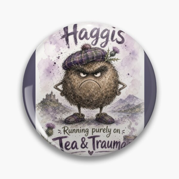 Item preview, Haggis Running on Tea & Trauma – Funny Scottish Watercolour Character designed and sold by DesignsbyDandan.