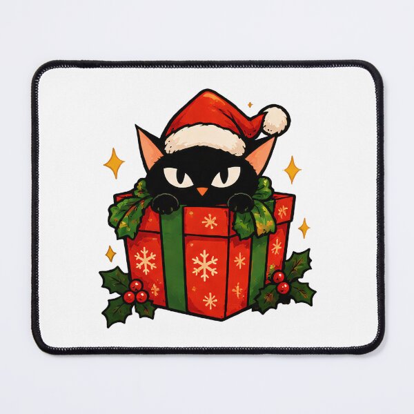 Item preview, Black Cat Santa Hat Peeking Out Of Cozy Christmas Gift Box designed and sold by Artycom.