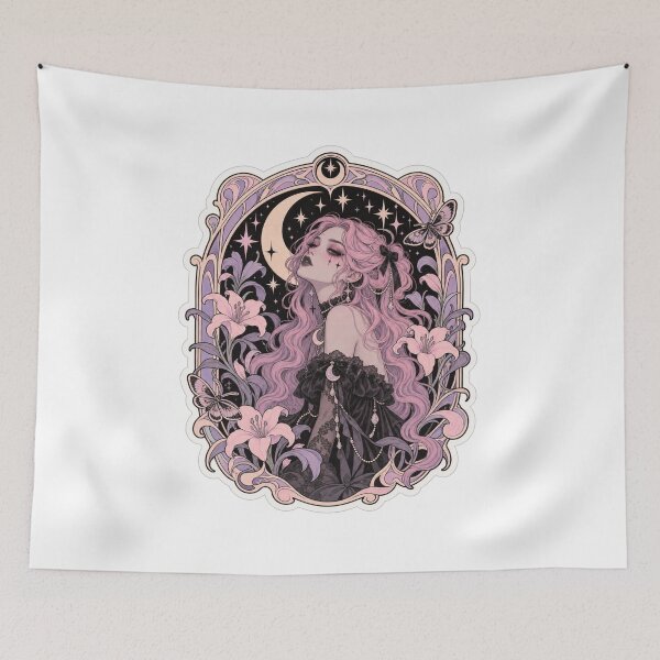 Item preview, Pastel Goth Art Nouveau Woman with Lilies and Moon designed and sold by ElysianWardrobeCo.