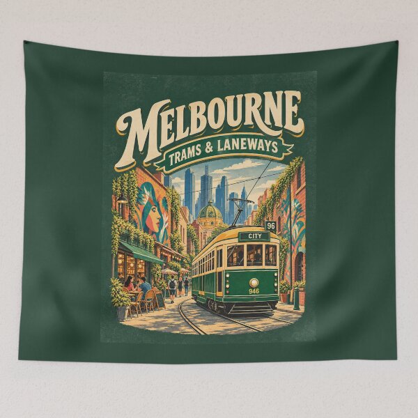 Item preview, Melbourne Tram Laneway Art – Vintage Travel and Café Culture designed and sold by Globalcitytees.