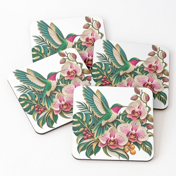 Item preview, Paper Cut Hummingbird Tropical Orchid Garden designed and sold by Drip stamp.