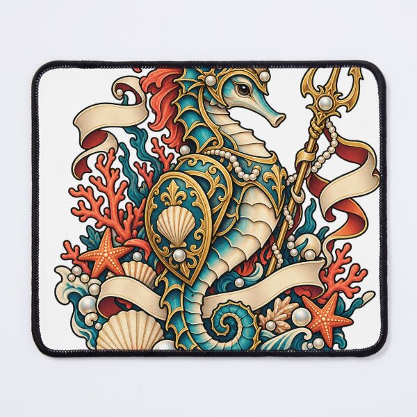Item preview, Armored Seahorse Knight Nautical Tattoo Flash designed and sold by Drip stamp.