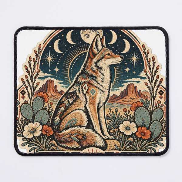 Item preview, Mystical Desert Coyote Moon Phases Woodcut designed and sold by Drip stamp.