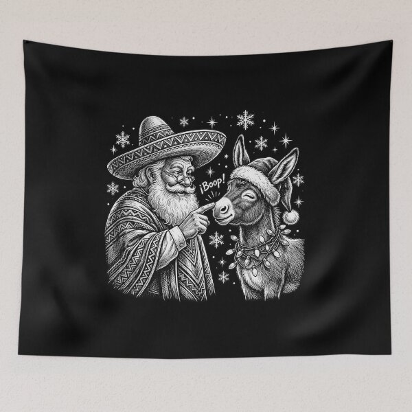 Item preview, Santa in Sombrero Booping a Christmas Donkey designed and sold by ArunikaVelora.