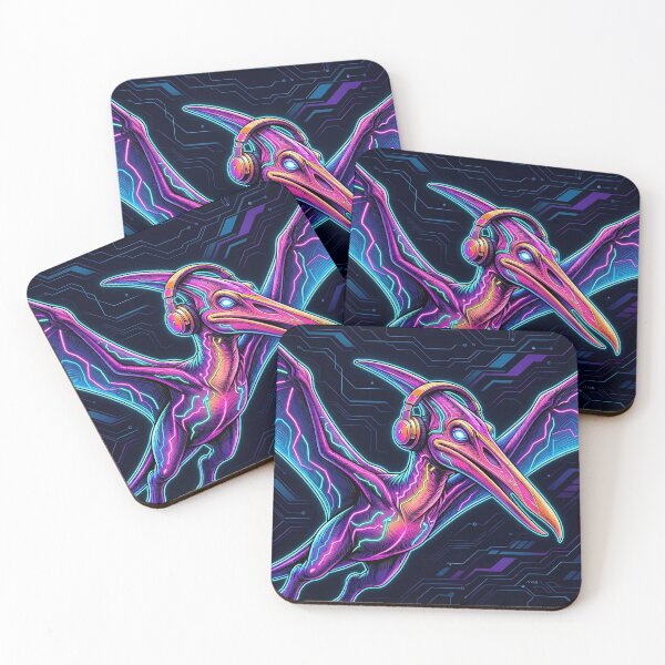 Item preview, Pteranodon Cyberpunk with Neon Headphones – Neon Dino Design designed and sold by CyberGlow Designs.