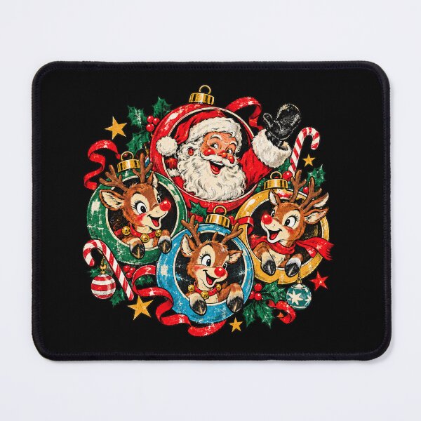 Item preview, Vintage Santa and Reindeer in Colorful Ornaments designed and sold by ArunikaVelora.