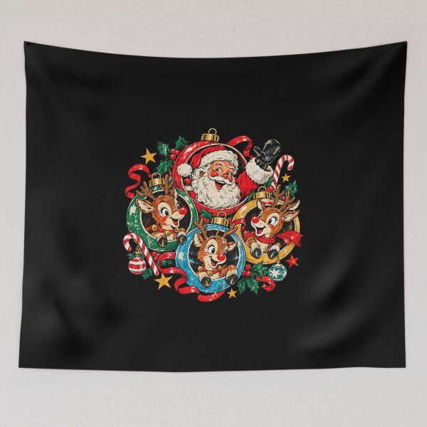 Item preview, Vintage Santa and Reindeer in Colorful Ornaments designed and sold by ArunikaVelora.