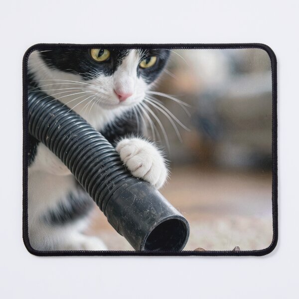 Item preview, Tuxedo Cat Chasing a Mouse with a Vacuum Cleaner Hose designed and sold by Maria Dryfhout.