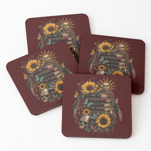 Item preview, Gothic Floral Skull with Books, Sunflowers & Boho  designed and sold by DrewRomeoCo.