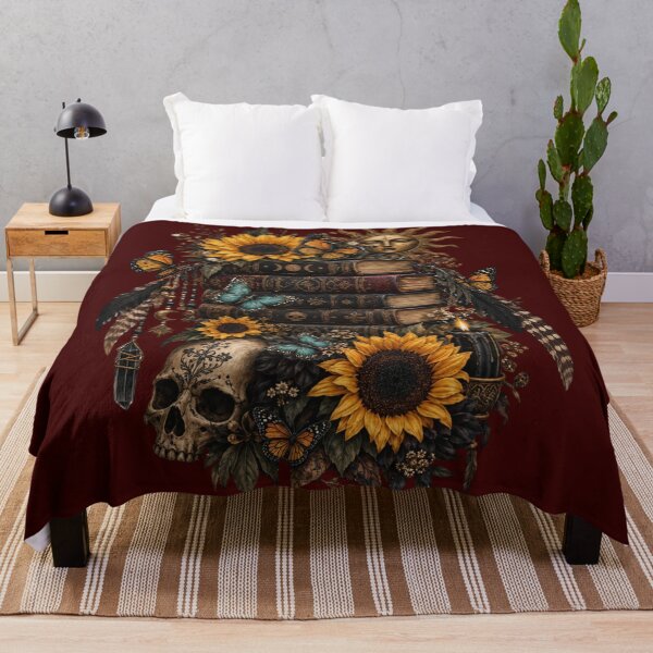 Item preview, Gothic Floral Skull with Books, Sunflowers & Boho  designed and sold by DrewRomeoCo.