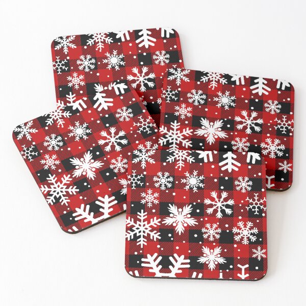 Item preview, Christmas Snowflakes with Red and Black buffalo Plaid Pattern designed and sold by Tetete.