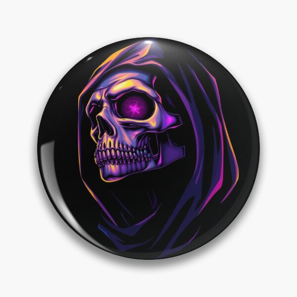 Item preview, Neon Hooded Grim Reaper Synthwave Skull designed and sold by ERODED SELF.