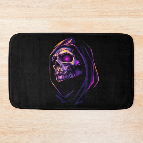 Item preview, Neon Hooded Grim Reaper Synthwave Skull designed and sold by ERODED SELF.
