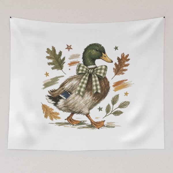 Item preview, Autumn Mallard Duck with Green Gingham Bow designed and sold by Cute-and-Co.
