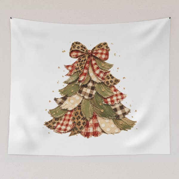 Item preview, Patchwork Christmas Tree with Leopard and Red Gingham Bow designed and sold by Cute-and-Co.