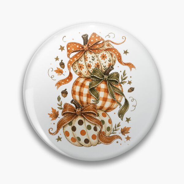 Item preview, Stacked Fall Pumpkins with Floral Gingham and Polka Dot Bows designed and sold by Cute-and-Co.
