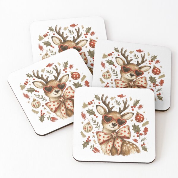 Item preview, Christmas Reindeer with Heart Sunglasses and Polka Dot Bow designed and sold by Cute-and-Co.