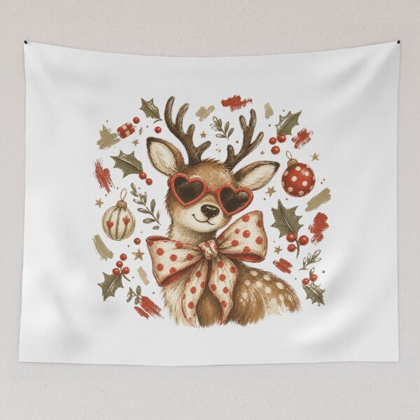 Item preview, Christmas Reindeer with Heart Sunglasses and Polka Dot Bow designed and sold by Cute-and-Co.