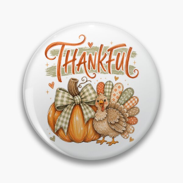 Item preview, Thankful Turkey and Pumpkin with Green Gingham Bow designed and sold by Cute-and-Co.