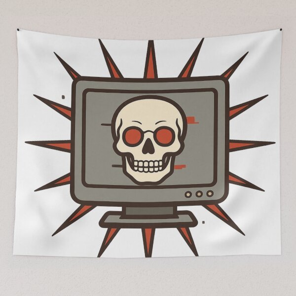 Item preview, Cyberpunk Skull Retro TV Monitor - Dark Glitch Art designed and sold by RAJASWARSTORE.