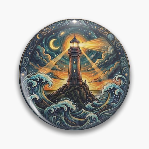Item preview, Celestial Lighthouse - Starry Night Ocean Waves and Guiding Light designed and sold by Chroma Dreams .
