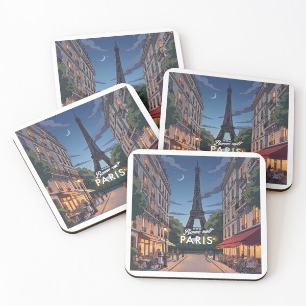 Item preview, Copy of Bonsoir Paris Eiffel Tower Street Life Café S- avoir-Vivre – Vintage Retro Travel Illustration designed and sold by strandbar.
