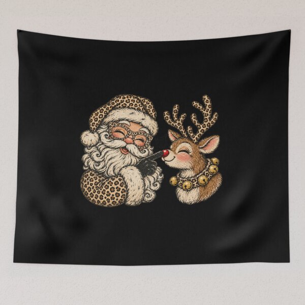Item preview, Leopard Print Santa Booping a Festive Reindeer designed and sold by BancaJone.
