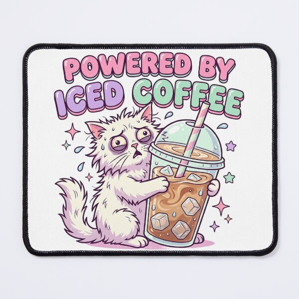 Item preview, Powered By Iced Coffee Funny Tired Cat Student Humor designed and sold by CoolCrazyChaos.