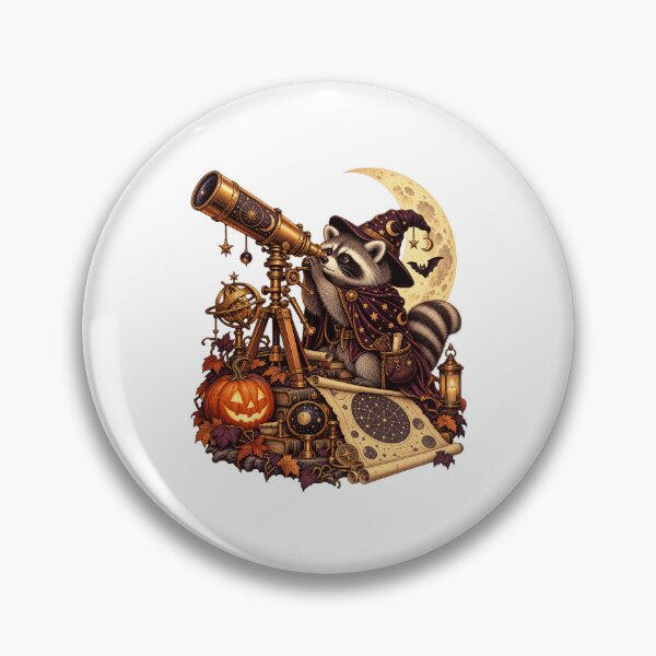 Item preview, Spooky Raccoon Astronomer Moon Telescope Halloween Art designed and sold by TeNovaStudio.