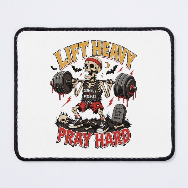 Item preview, Lift Heavy Pray Hard Skeleton Weightlifter T-Shirt | Halloween Gym designed and sold by Simon-art-land.