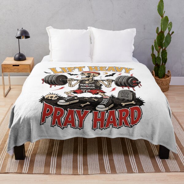 Item preview, Lift Heavy Pray Hard Skeleton Weightlifter T-Shirt | Halloween Gym designed and sold by Simon-art-land.