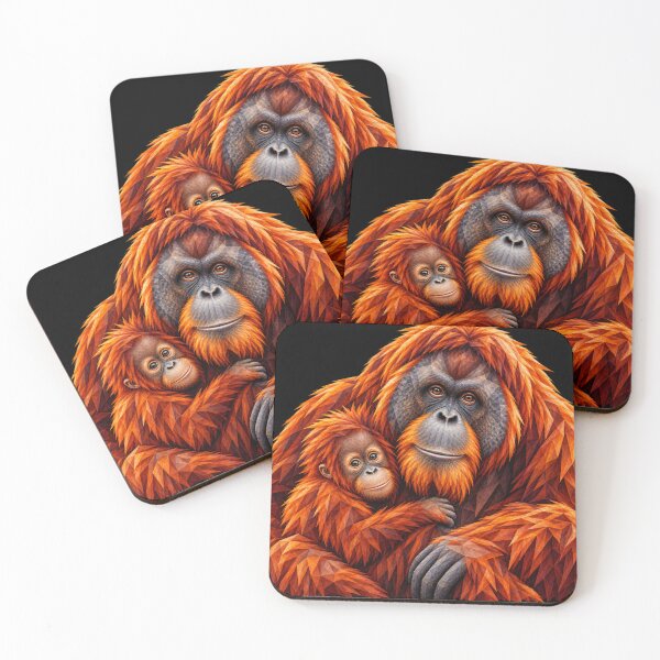 Item preview, Orangutan Mother and Baby Geometric Wildlife Art designed and sold by redsharkuk.