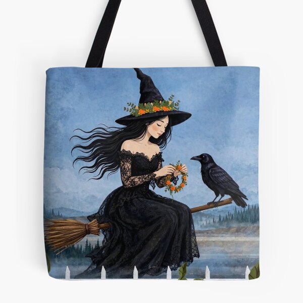 Item preview, The Witch Crafting a Magical Wildflower Crown. designed and sold by DibujandoPorfa.