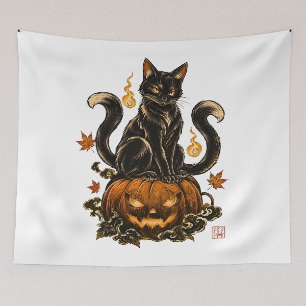 Item preview, Nekomata Halloween Black Cat – Japanese Yokai Pumpkin Art designed and sold by kaxymax.