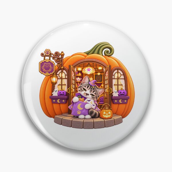 Item preview, Sleepy Ggomani Kitten with a Ghost Toy at a Pumpkin Cafe designed and sold by haewamal.