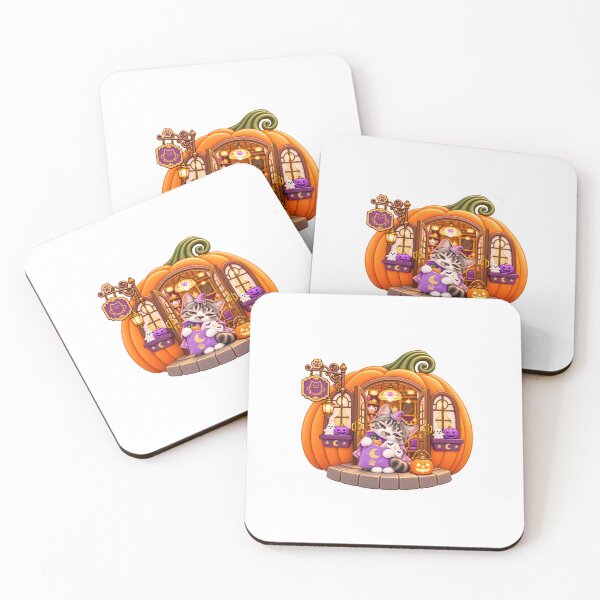 Item preview, Sleepy Ggomani Kitten with a Ghost Toy at a Pumpkin Cafe designed and sold by haewamal.