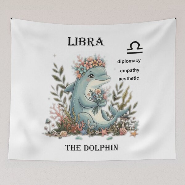 Item preview, Cute Libra Zodiac Dolphin with Floral Crown designed and sold by varotti.