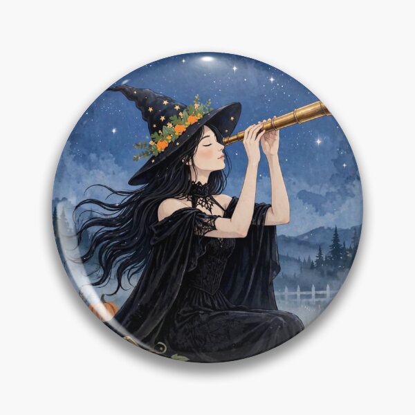 Item preview, The Witch and Her Raven Stargazing Through a Telescope. designed and sold by DibujandoPorfa.